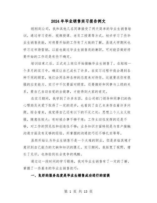 2024年毕业销售实习报告例文(三篇)