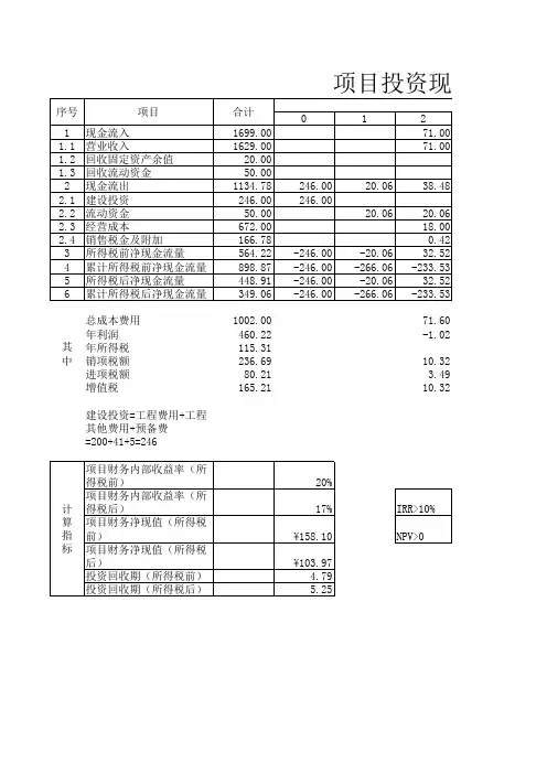 项目投资现金流量表