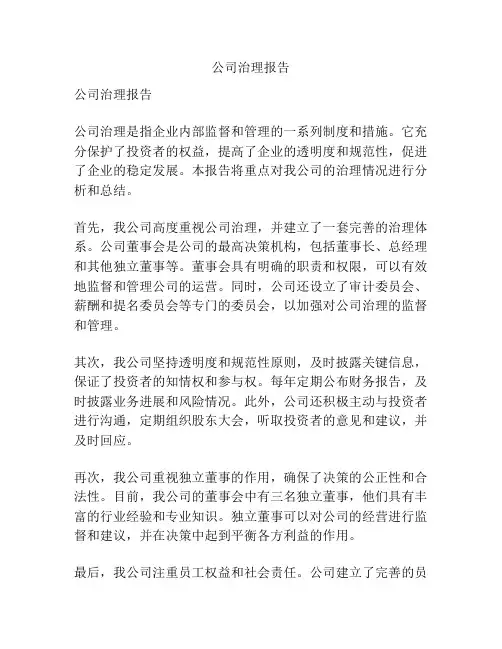 公司治理报告