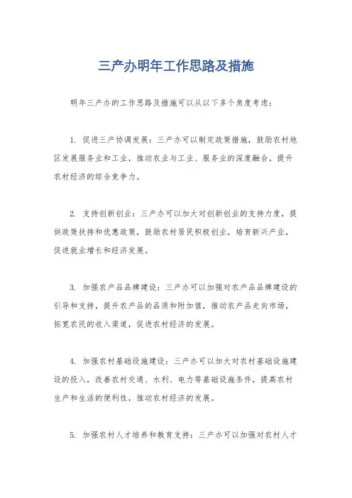 三产办明年工作思路及措施