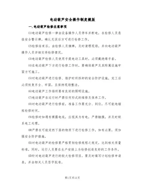 电动葫芦安全操作制度模版(3篇)