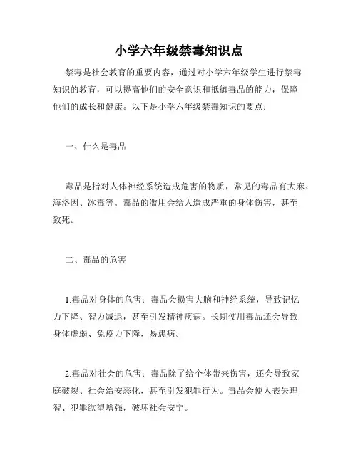 小学六年级禁毒知识点