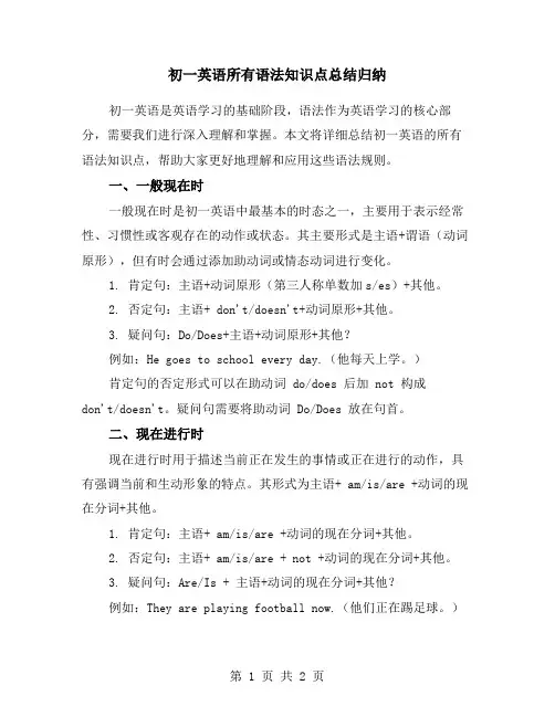 初一英语所有语法知识点总结归纳