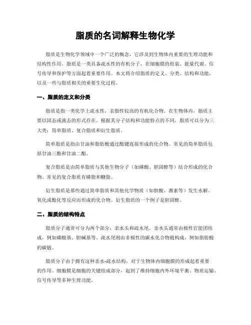 脂质的名词解释生物化学