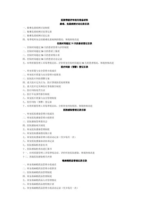 医院等级评审相关准备材料(1)