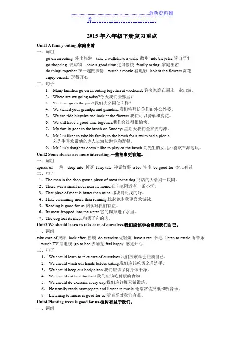 湘少版六年级下册英语复习重点