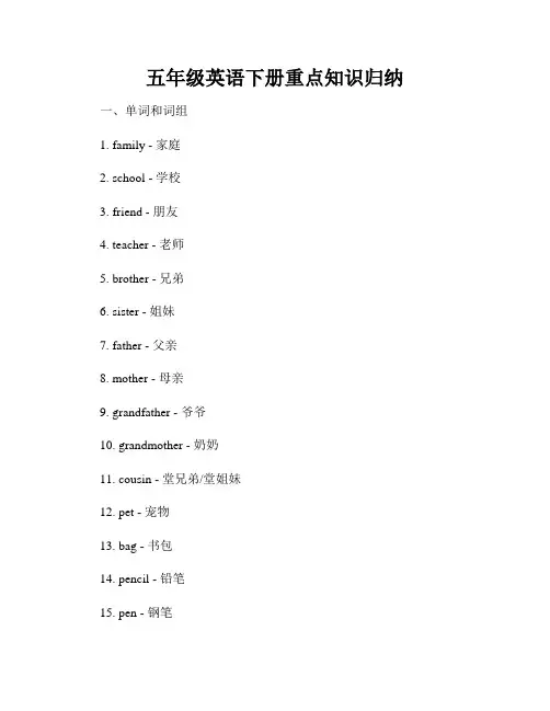 五年级英语下册重点知识归纳