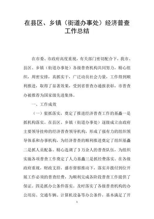 在县区、乡镇(街道办事处)经济普查工作总结