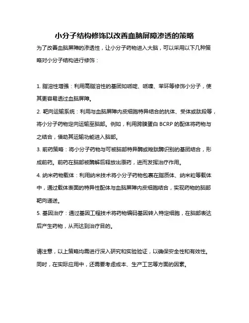 小分子结构修饰以改善血脑屏障渗透的策略