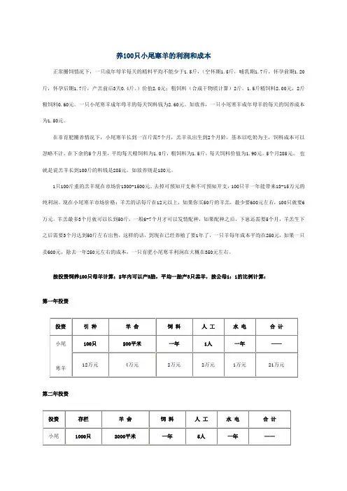 养100只小尾寒羊的利润和成本