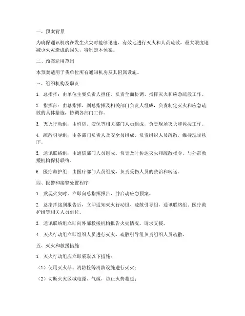 通讯机房灭火应急预案模板