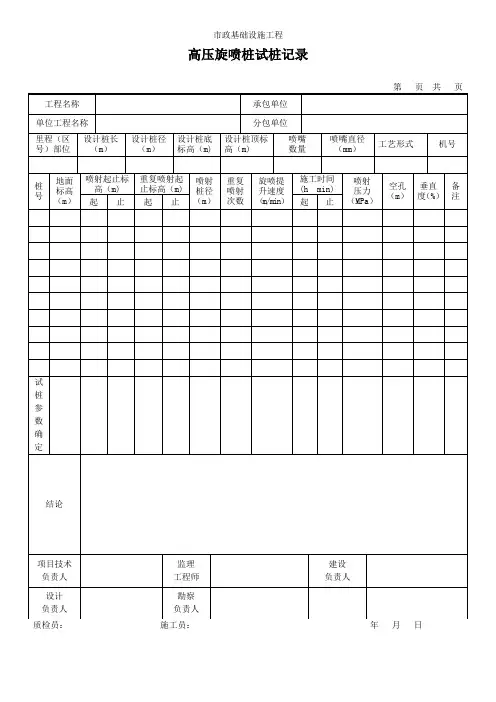 高压旋喷桩试桩记录