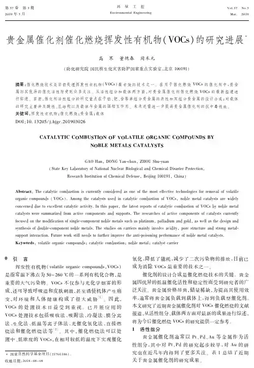 贵金属催化剂催化燃烧挥发性有机物(VOCs)的研究进展