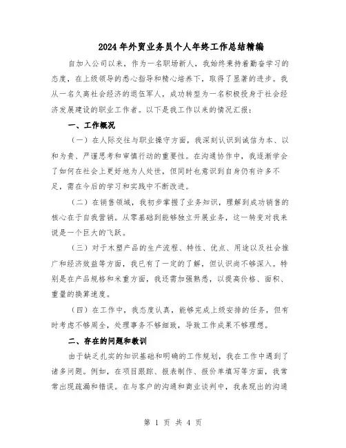 2024年外贸业务员个人年终工作总结精编（二篇）
