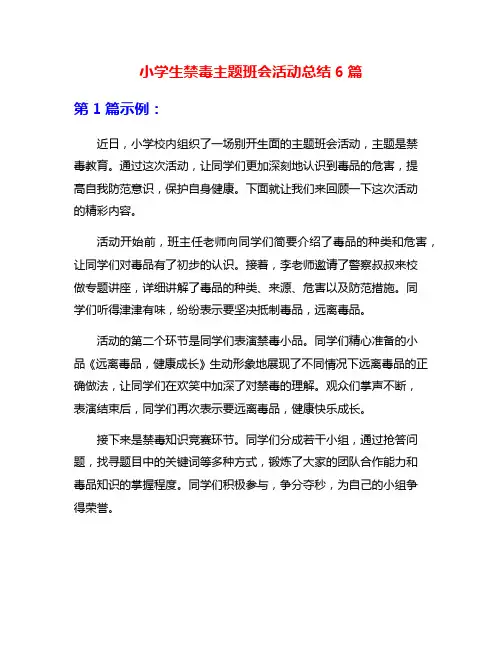 小学生禁毒主题班会活动总结6篇