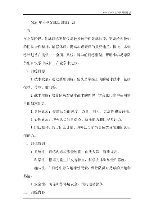2024年小学足球队训练计划