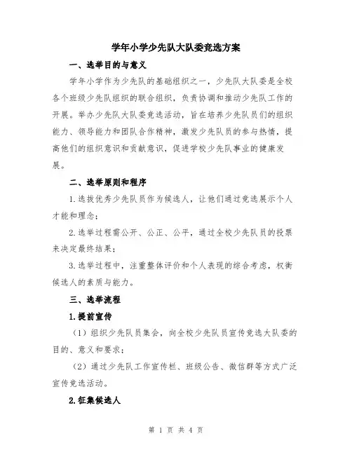 学年小学少先队大队委竞选方案