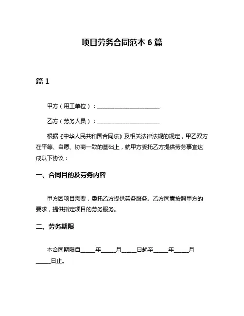 项目劳务合同范本6篇