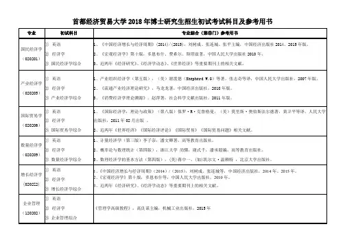 首都经济贸易大学2018年博士研究生招生初试考试科目及参考用书