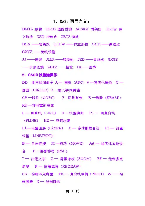 cass及CAD图层含义