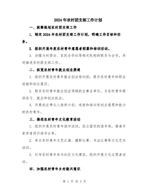 2024年农村团支部工作计划