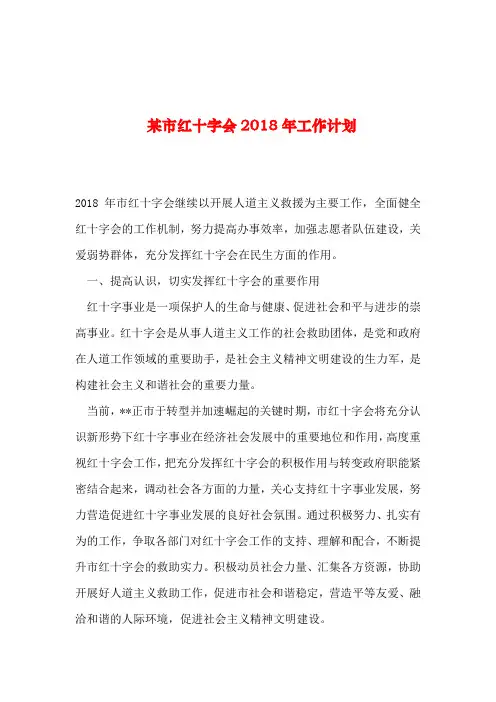2019年整理--某市红十字会2018年工作计划