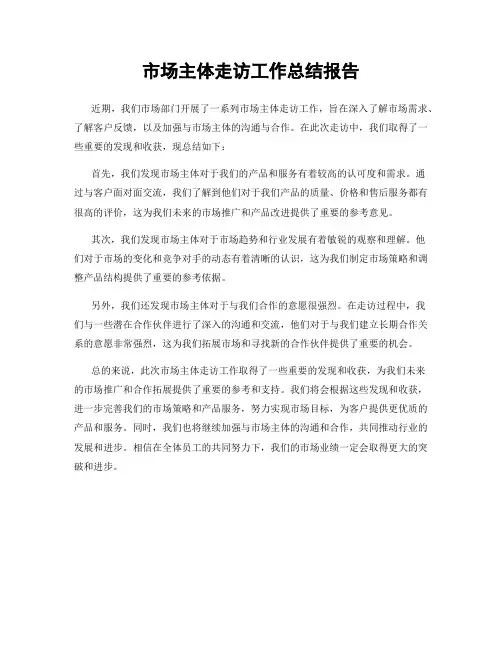 市场主体走访工作总结报告