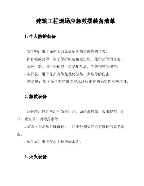 建筑工程现场应急救援装备清单