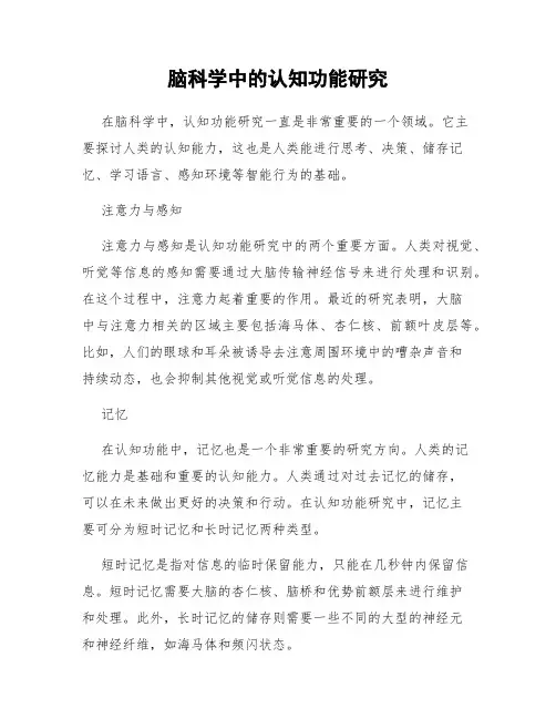 脑科学中的认知功能研究