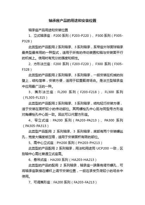 轴承座产品的用途和安装位置