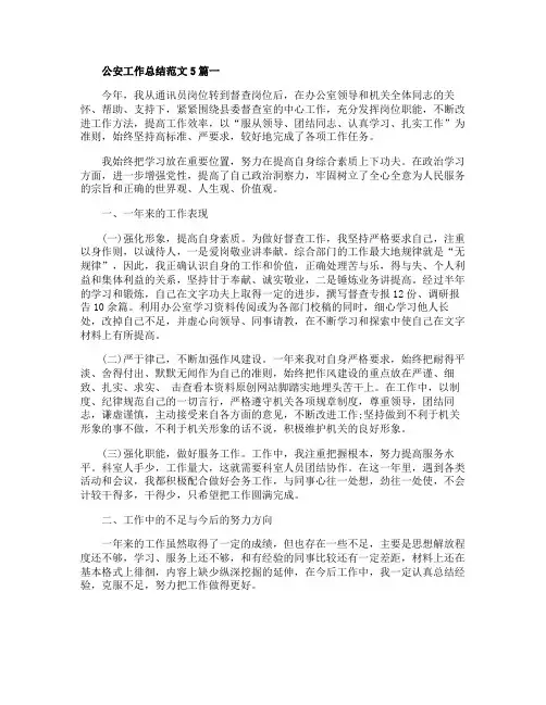 公安工作总结范文5篇