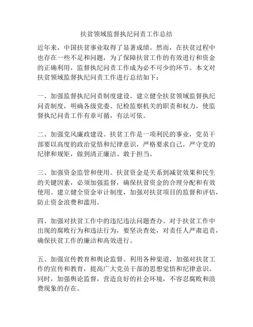 扶贫领域监督执纪问责工作总结