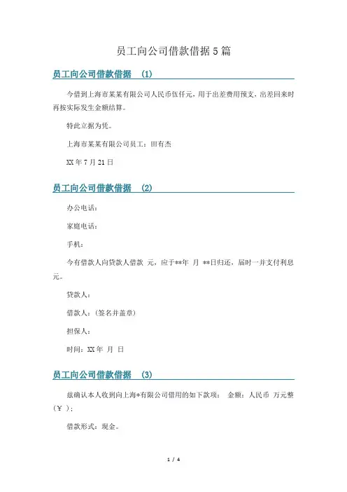 员工向公司借款借据5篇