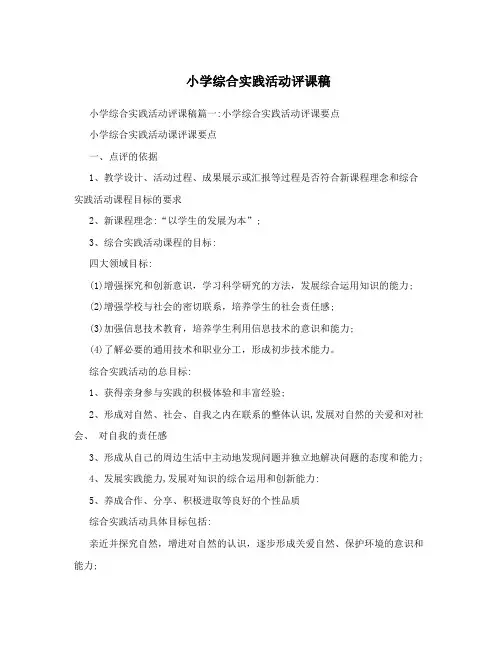 小学综合实践活动评课稿