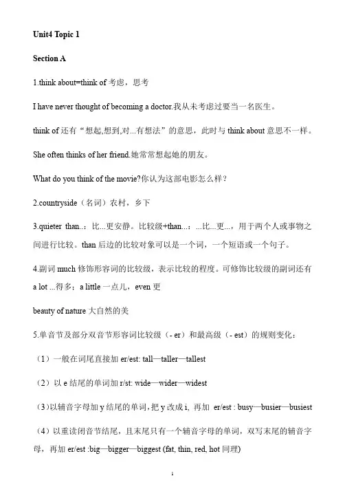 初中英语 仁爱版八年级上册Unit4 Topic 1知识点