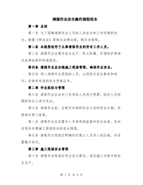 清煤作业安全操作规程范本