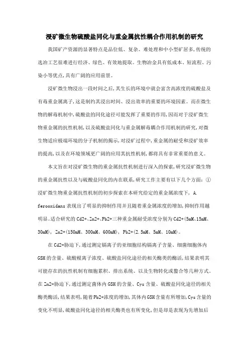 浸矿微生物硫酸盐同化与重金属抗性耦合作用机制的研究