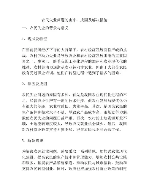 农民失业问题的由来、成因及解决措施