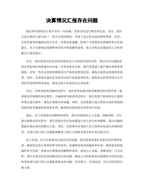 决算情况汇报存在问题