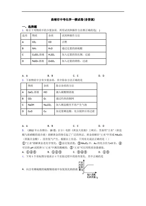 曲靖市中考化学一模试卷(含答案)