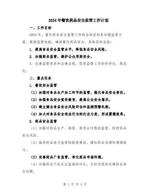 2024年餐饮药品安全监管工作计划