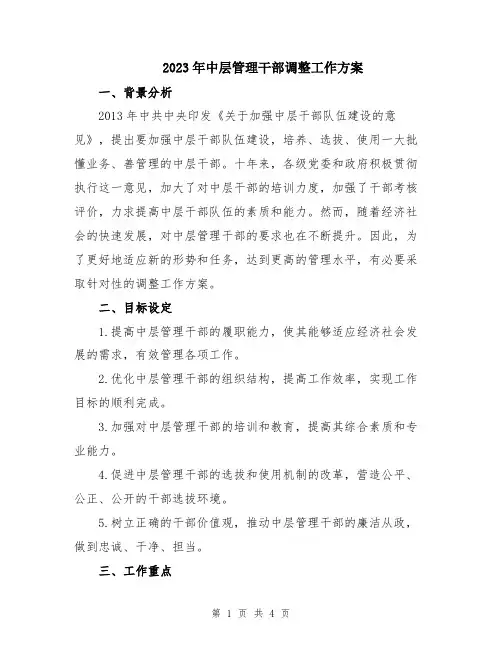 2023年中层管理干部调整工作方案