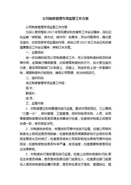 公司制度管理专项监督工作方案