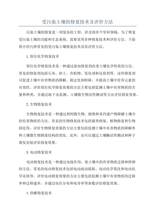 受污染土壤的修复技术及评价方法