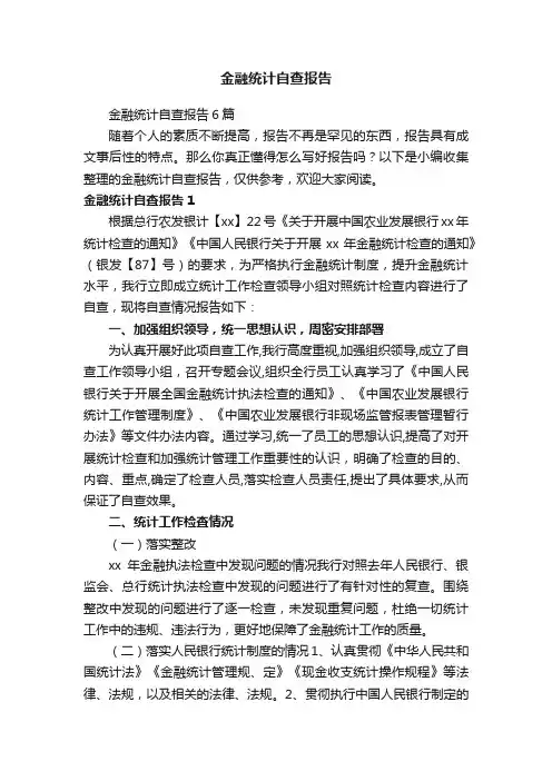 金融统计自查报告6篇