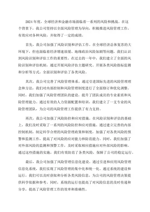 2024年度全面风险管理报告