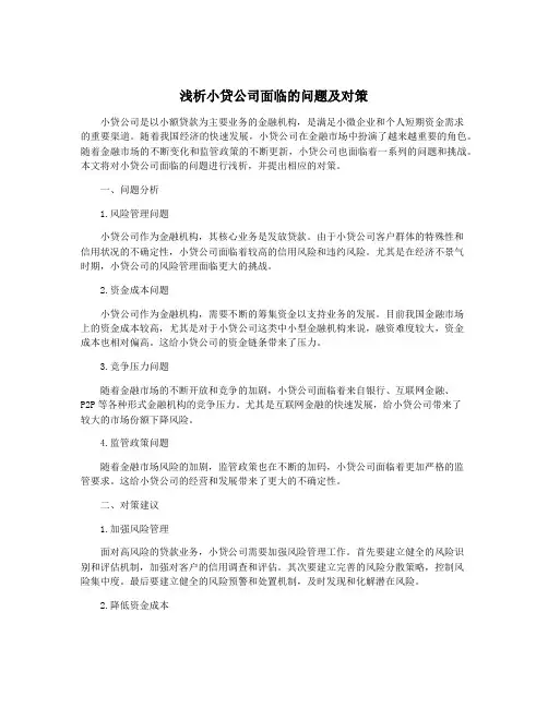 浅析小贷公司面临的问题及对策
