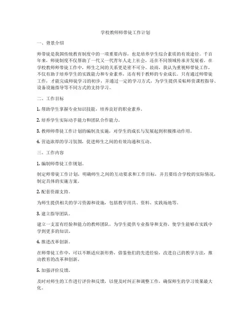 学校教师师带徒工作计划
