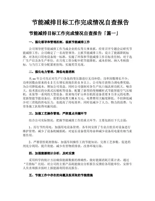 节能减排目标工作完成情况自查报告