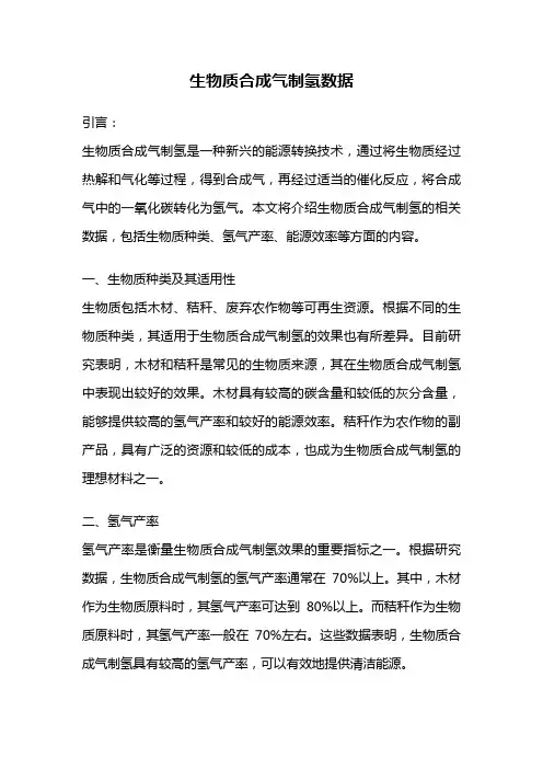 生物质合成气制氢数据